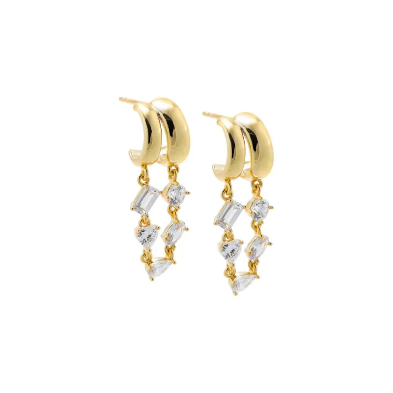 CZ Multi Shape Dangling Double Band Stud Earring made by Adina Eden's