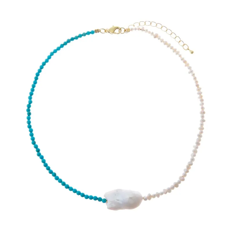 Ocean Mist Turquoise/ Baroque Pearl Choker Necklace made by Adina Eden's