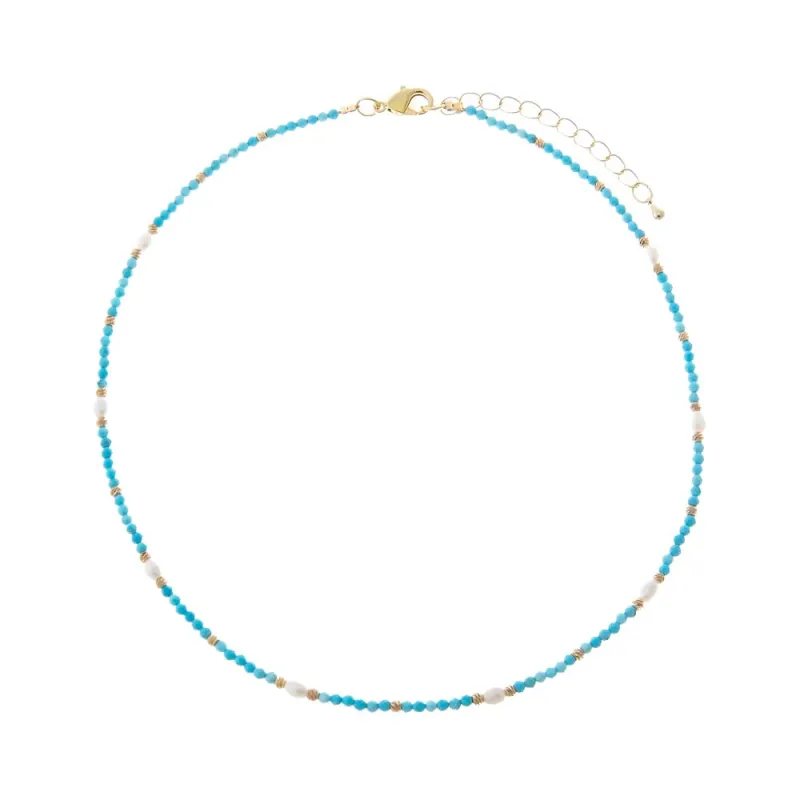 Fresh Water Pearl Turquoise Beaded Choker Necklace made by Adina Eden's