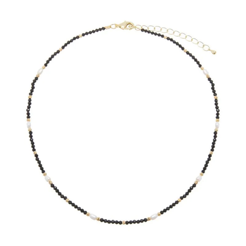 Fresh Water Pearl Black Beaded Choker Necklace made by Adina Eden's