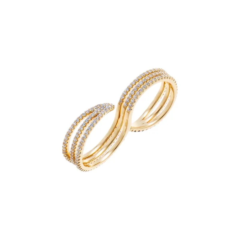 Pave S Curve Double Finger Ring made by Adina Eden's