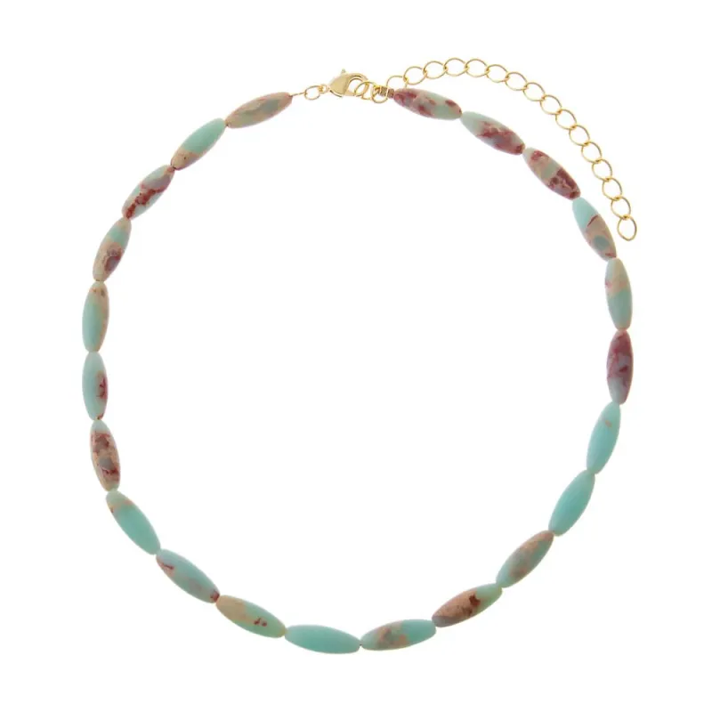 Agalmatolite Oval Rice Beaded Choker Necklace made by Adina Eden's