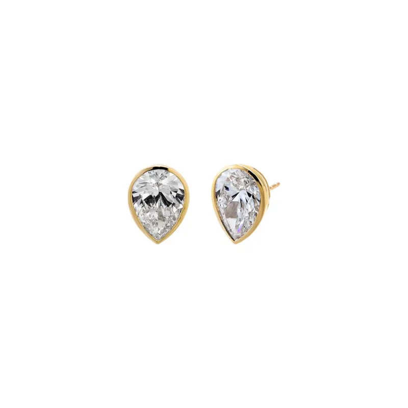 Lab Grown Diamond 6 Carats Pear Bezel Stud Earring 14K made by Adina Eden's