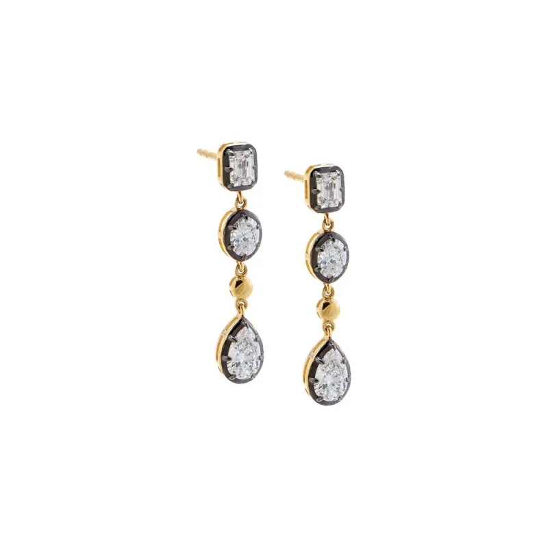 Lab Grown Diamond Pear/Emerald Encased Bezel Dangle Stud Earring 14K made by Adina Eden's