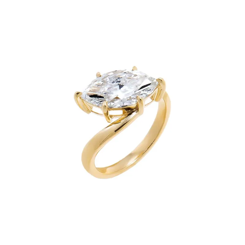 Lab Grown Diamond Marquise Shape Solitaire Pinky Ring 14K made by Adina Eden's