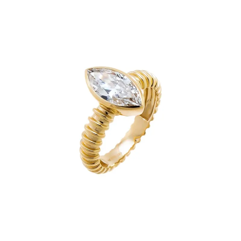 Lab Grown Diamond Marquise Fluted Pinky Ring 14K made by Adina Eden's