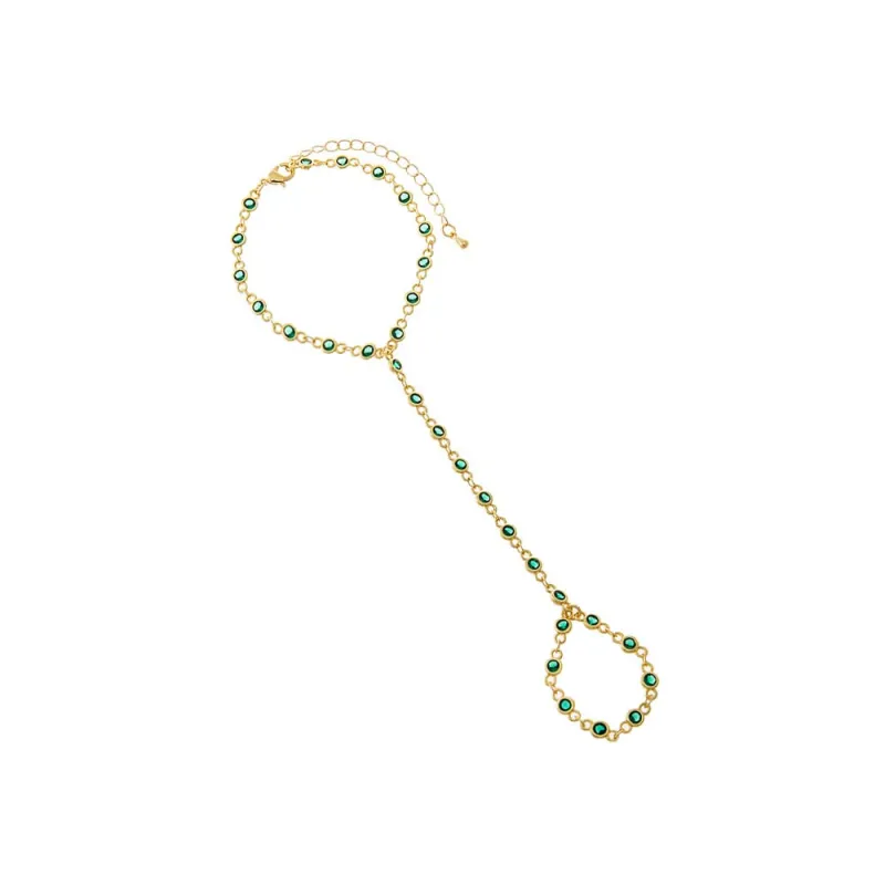 Colored CZ Station Bezel Hand Chain Bracelet made by Adina Eden's