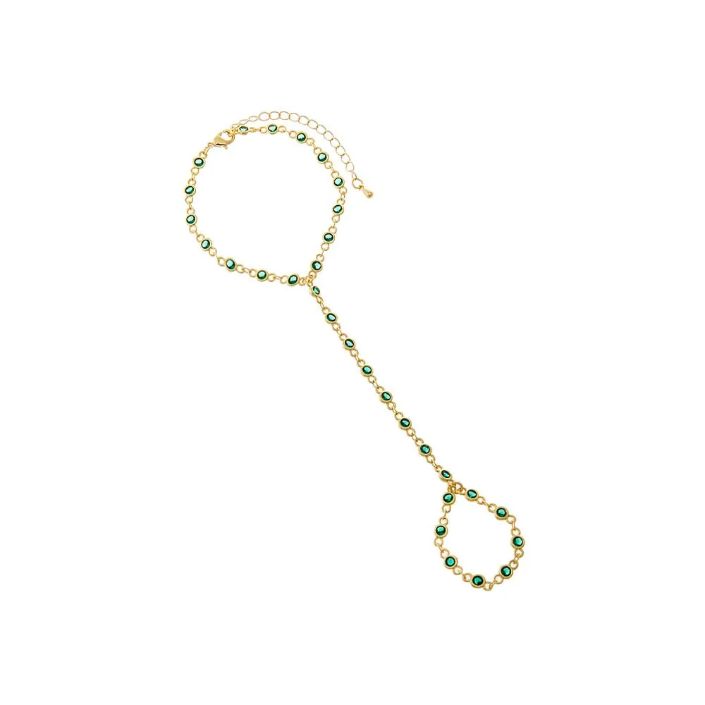 Colored CZ Station Bezel Hand Chain Bracelet sold by Adina Eden's