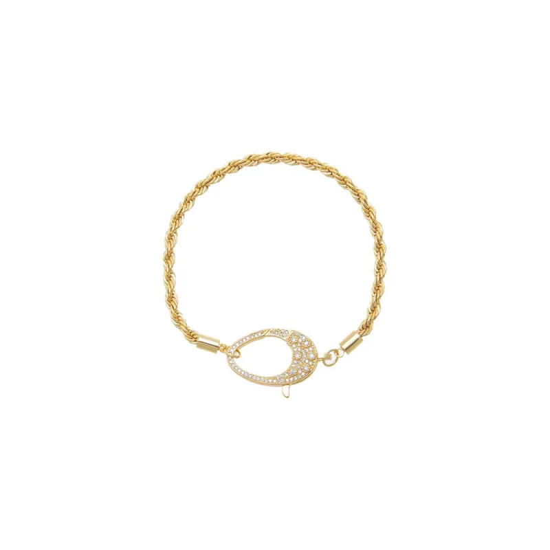 Pave Oversized Lobster Clasp Twisted Rope Chain Bracelet made by Adina Eden's