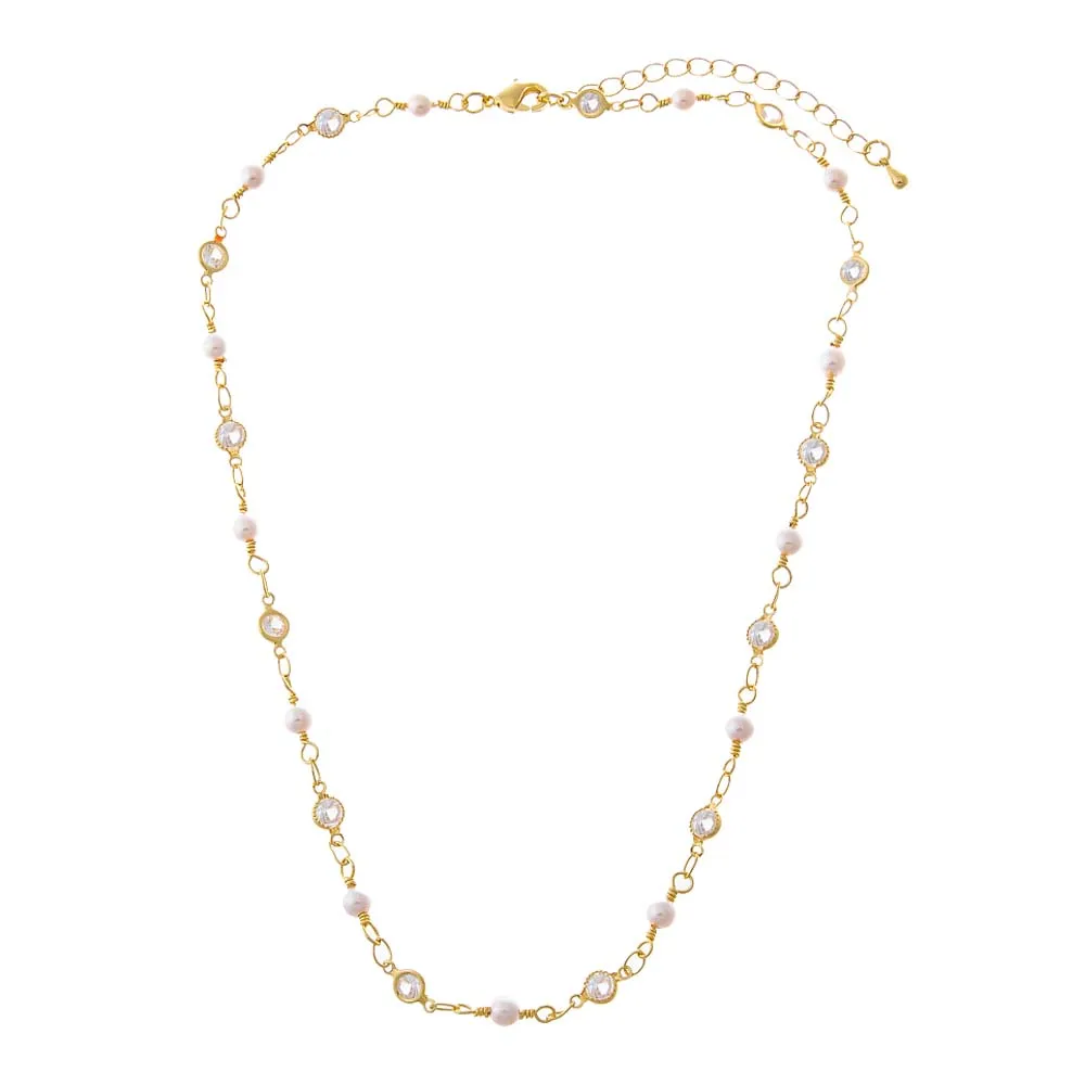 CZ Station Bezel Pearl Choker Necklace sold by Adina Eden's