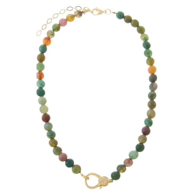 Rainbow Indian Agate Natural Stone Pave Lobster Clasp Necklace made by Adina Eden's