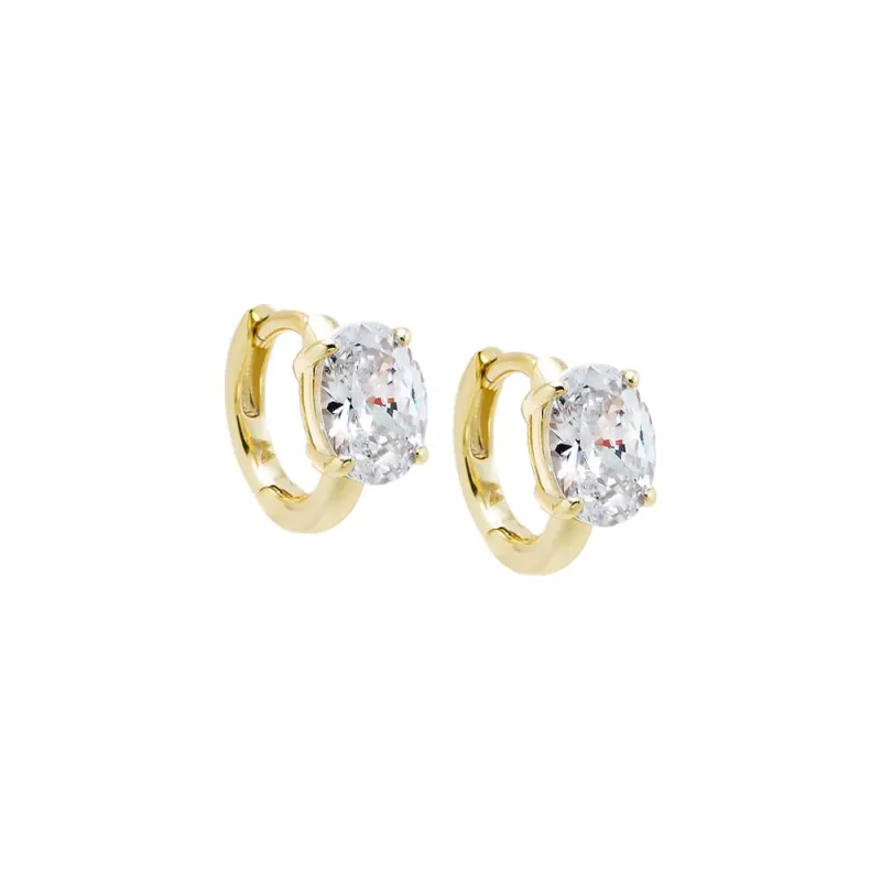 CZ Oval Solitaire Prong Set Huggie Earring made by Adina Eden's