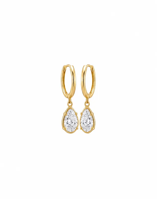 Lab Grown Diamond Pear Drop Huggie Earring 14K made by Adina Eden's