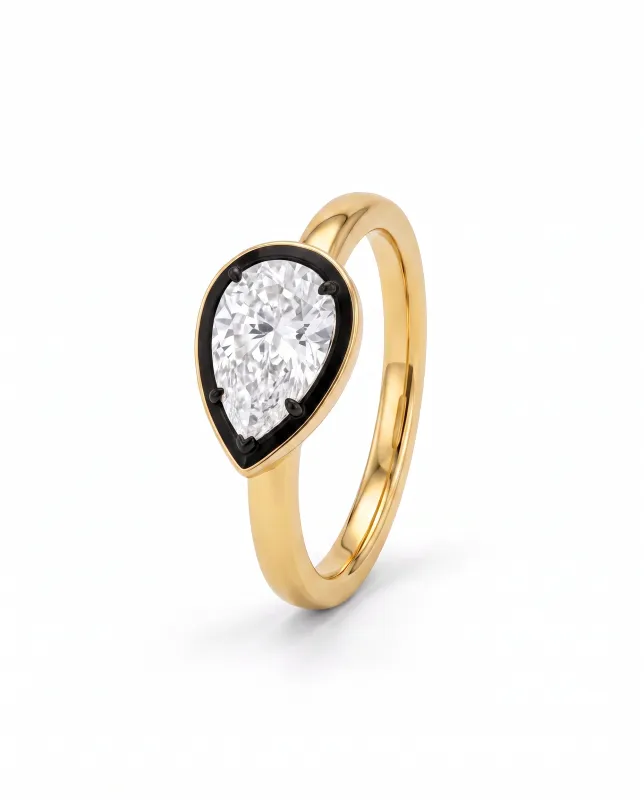Lab Grown Diamond Pear Encased East/West Pink Ring 14K made by Adina Eden's