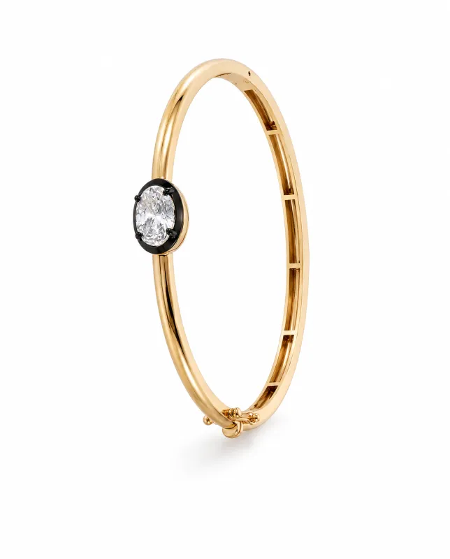Lab Grown Diamond Oval Encased Bezel Bangle 14K made by Adina Eden's