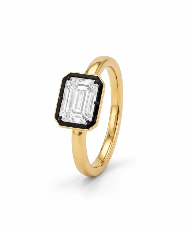 Lab Grown Diamond Emerald Encased East/West Pink Ring 14K made by Adina Eden's