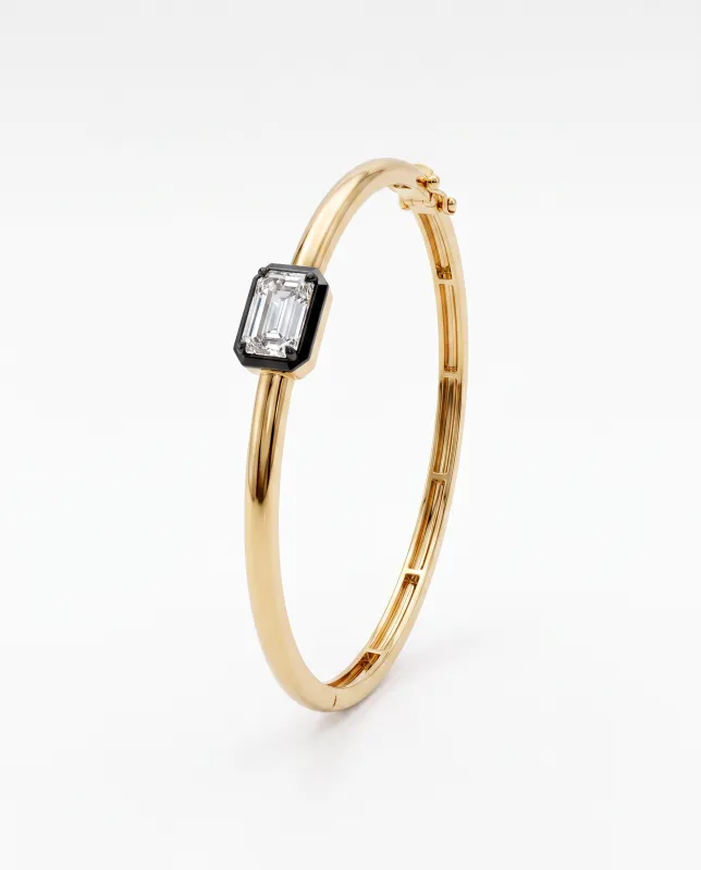 Lab Grown Diamond Emerald Encased Bezel Bangle 14K made by Adina Eden's