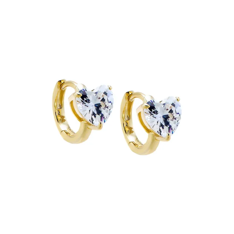 CZ Heart Solitaire Prong Set Huggie Earring made by Adina Eden's