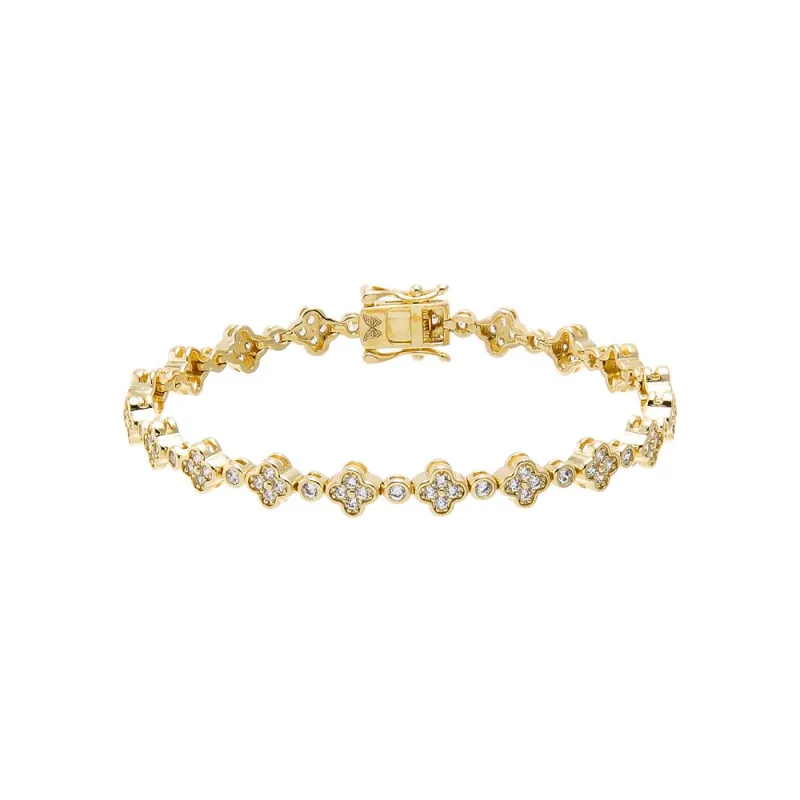CZ Clover Bezel Link Tennis Bracelet made by Adina Eden's