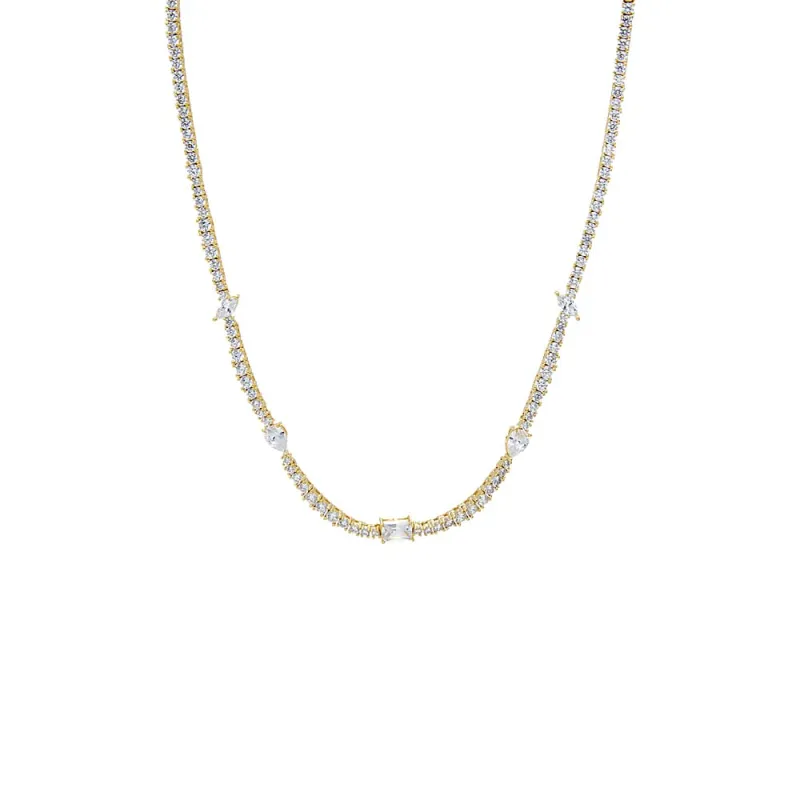 Fancy CZ Multi Shape Tennis Necklace made by Adina Eden's
