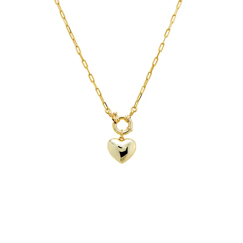Solid Puffy Heart Paperclip Chain Necklace sold by Adina Eden's