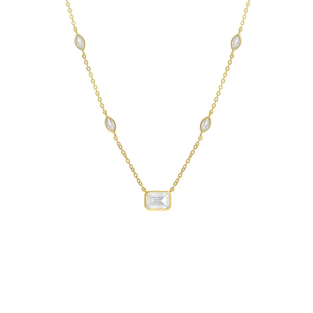 Colored Emerald X Marquise Bezel Station Necklace sold by Adina Eden's product image thumbnail 3