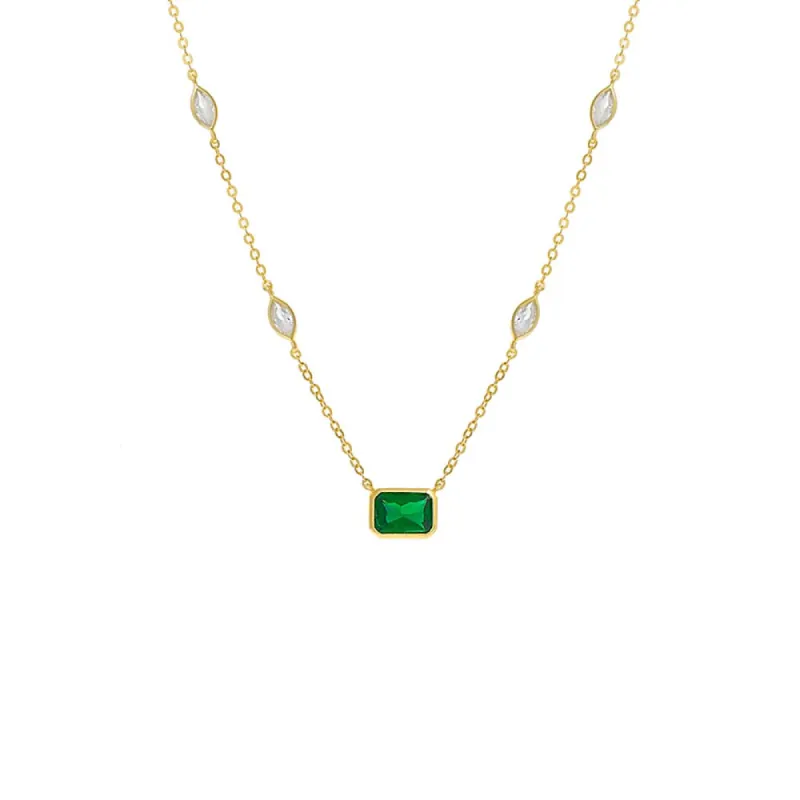 Colored Emerald X Marquise Bezel Station Necklace sold by Adina Eden's