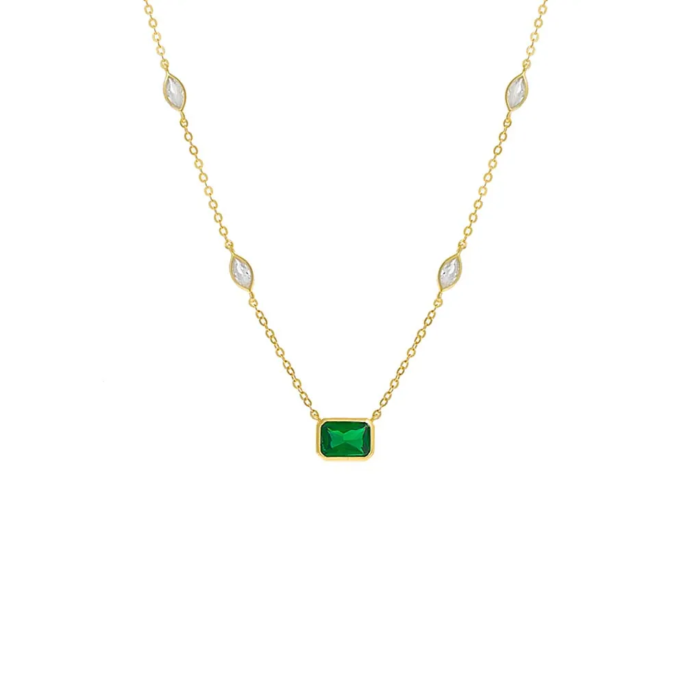Colored Emerald X Marquise Bezel Station Necklace sold by Adina Eden's