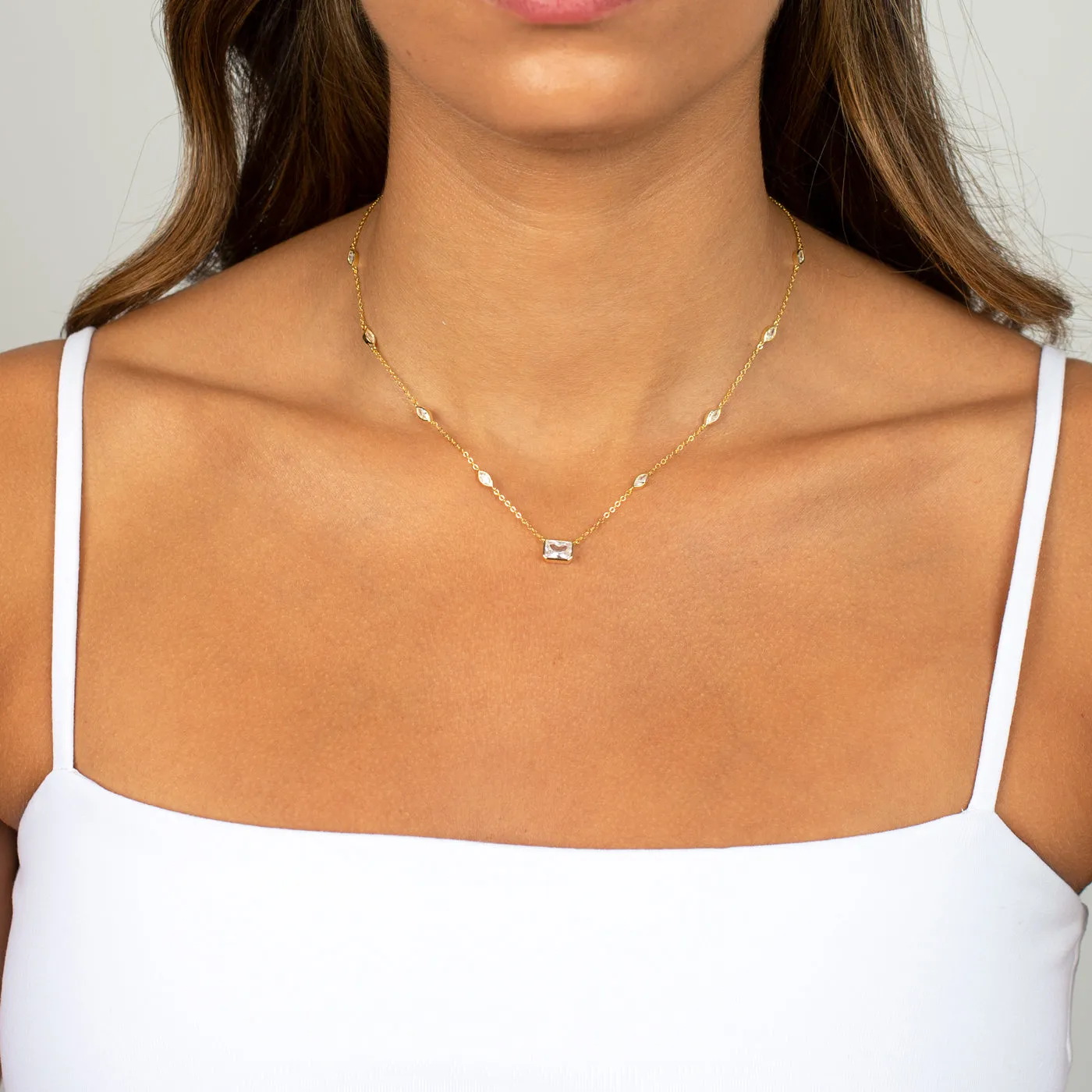 Colored Emerald X Marquise Bezel Station Necklace sold by Adina Eden's product image thumbnail 2