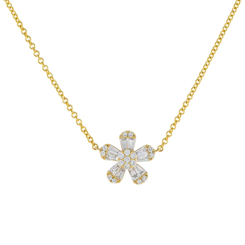 Diamond Flower Baguette Necklace 14K sold by Adina Eden's