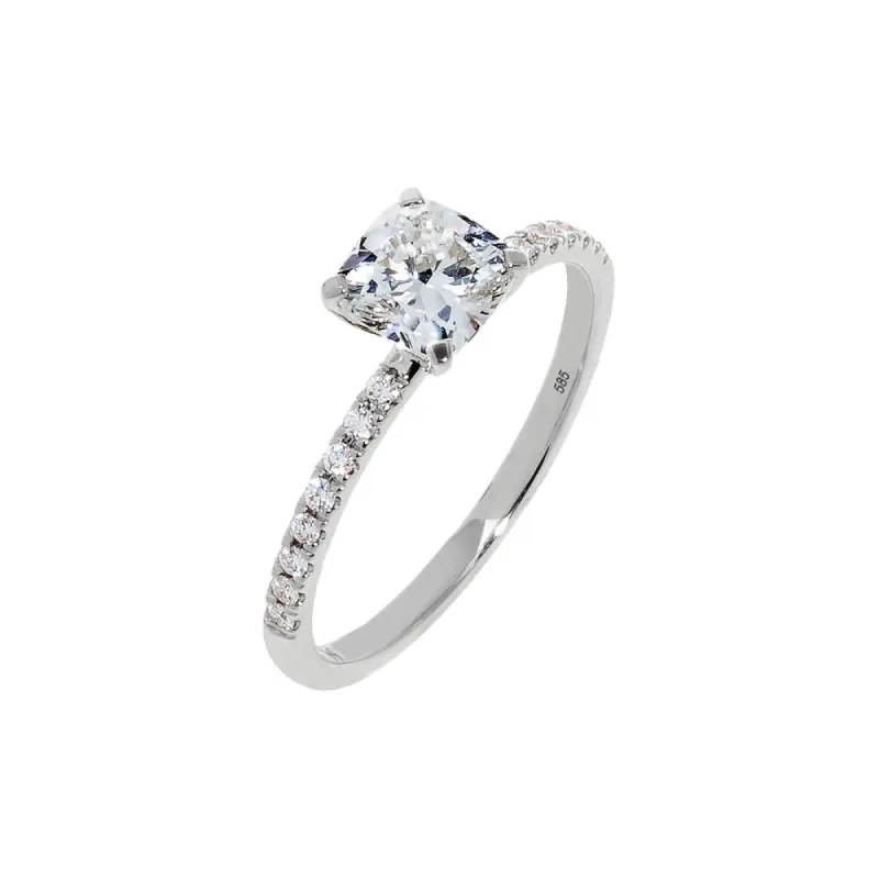 Lab Grown Diamond Pave Cushion Cut Engagement Ring 14K sold by Adina Eden's