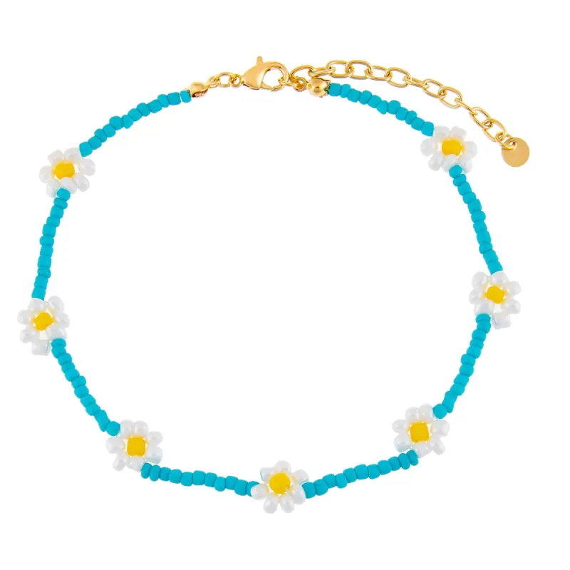 Multi Color Flower Beaded Anklet sold by Adina Eden's