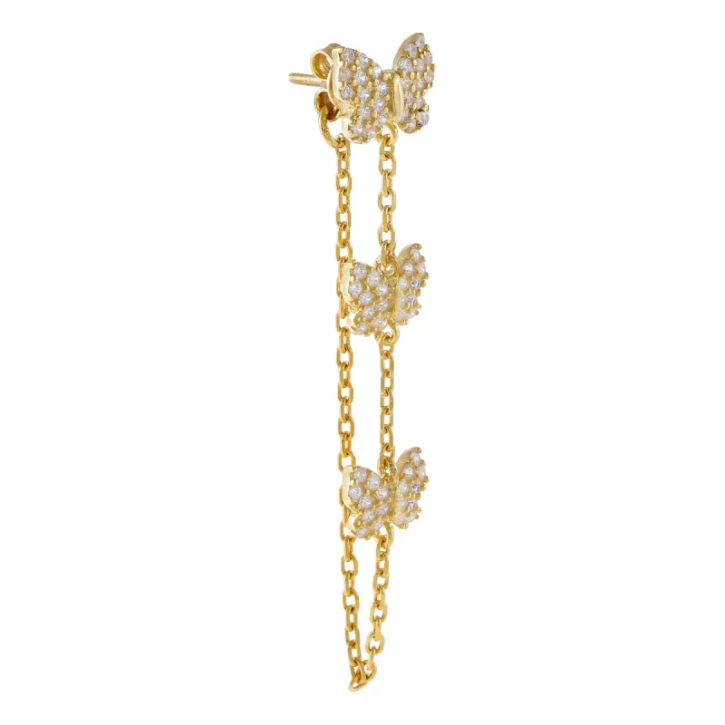 Pavé Triple Butterfly Chain Stud Earring sold by Adina Eden's