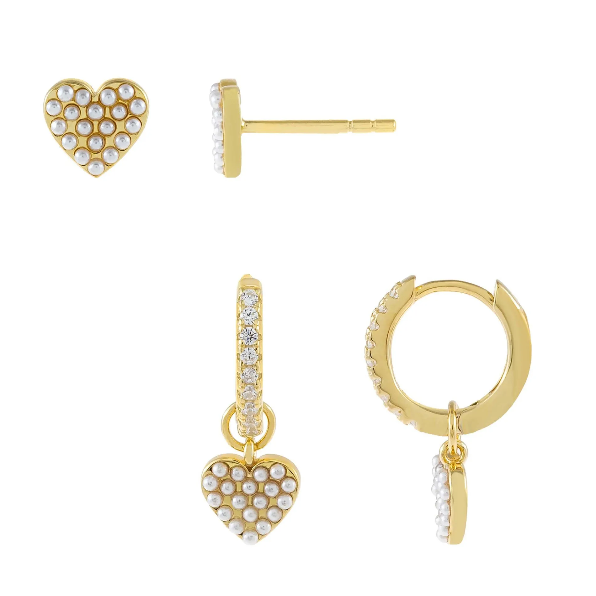 Pearl X Heart Earring Combo Set sold by Adina Eden's