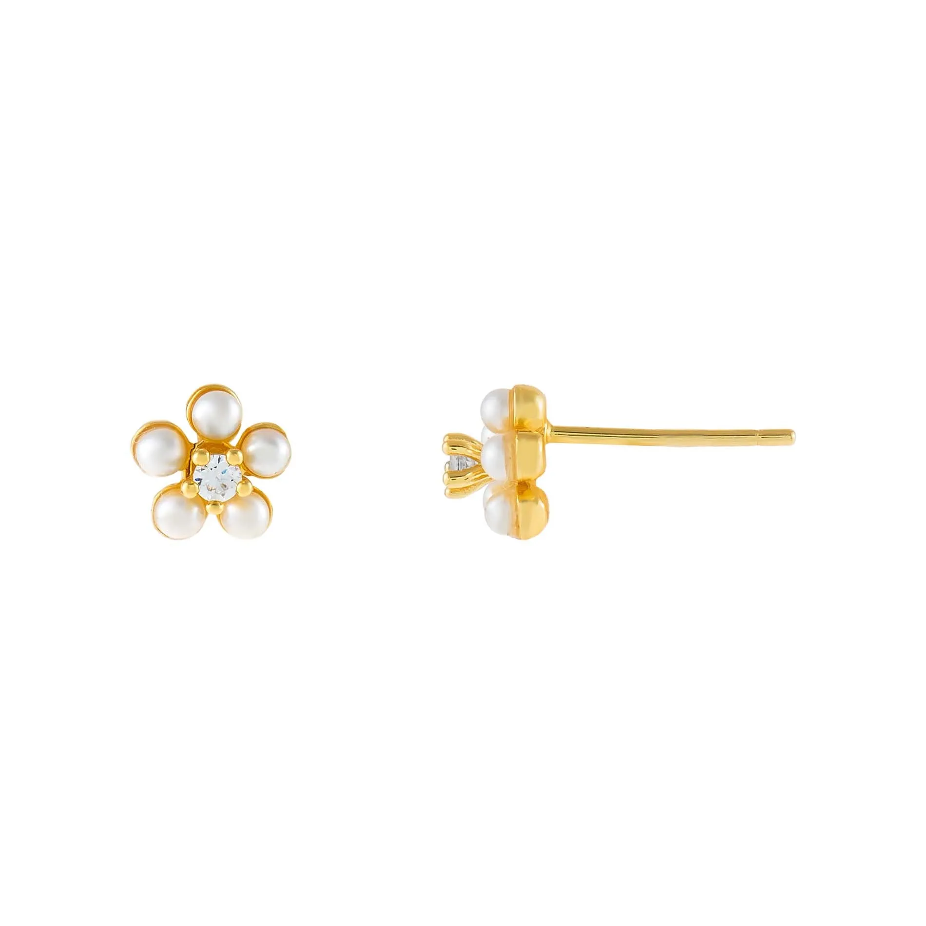 CZ Mini Flower Pearl Stud Earring sold by Adina Eden's