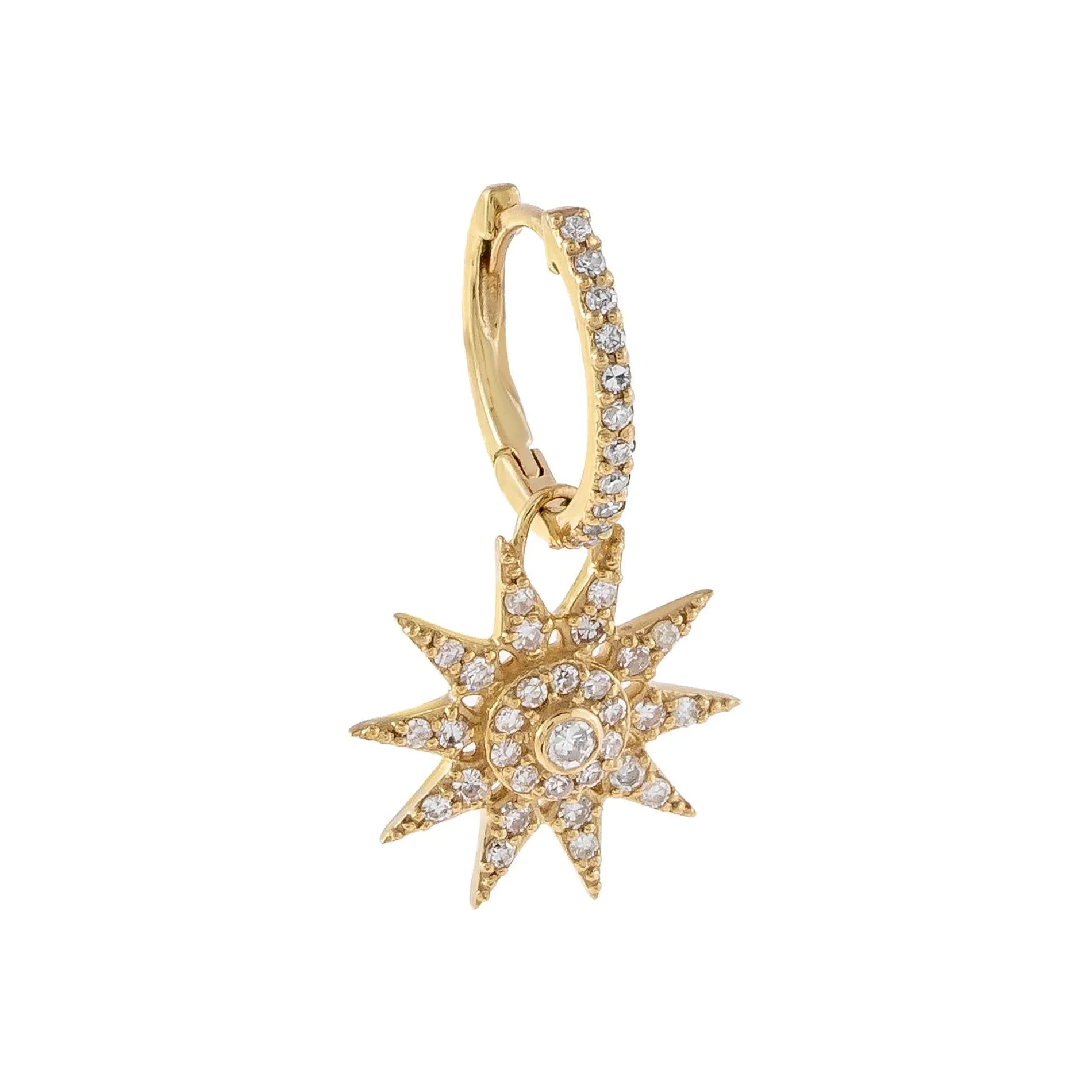 Diamond Starburst Charm Huggie Earring 14K sold by Adina Eden's