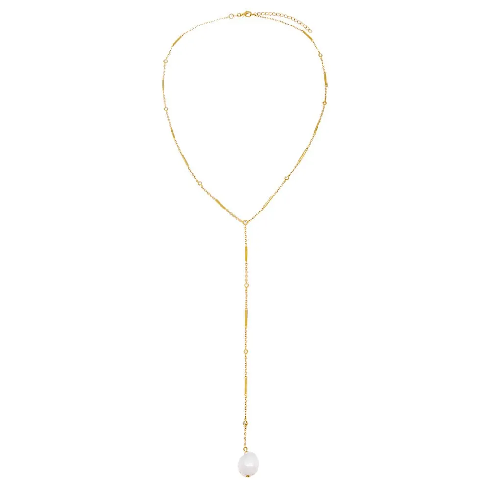 Bezel X Bar Chain Pearl Lariat sold by Adina Eden's product image thumbnail 3