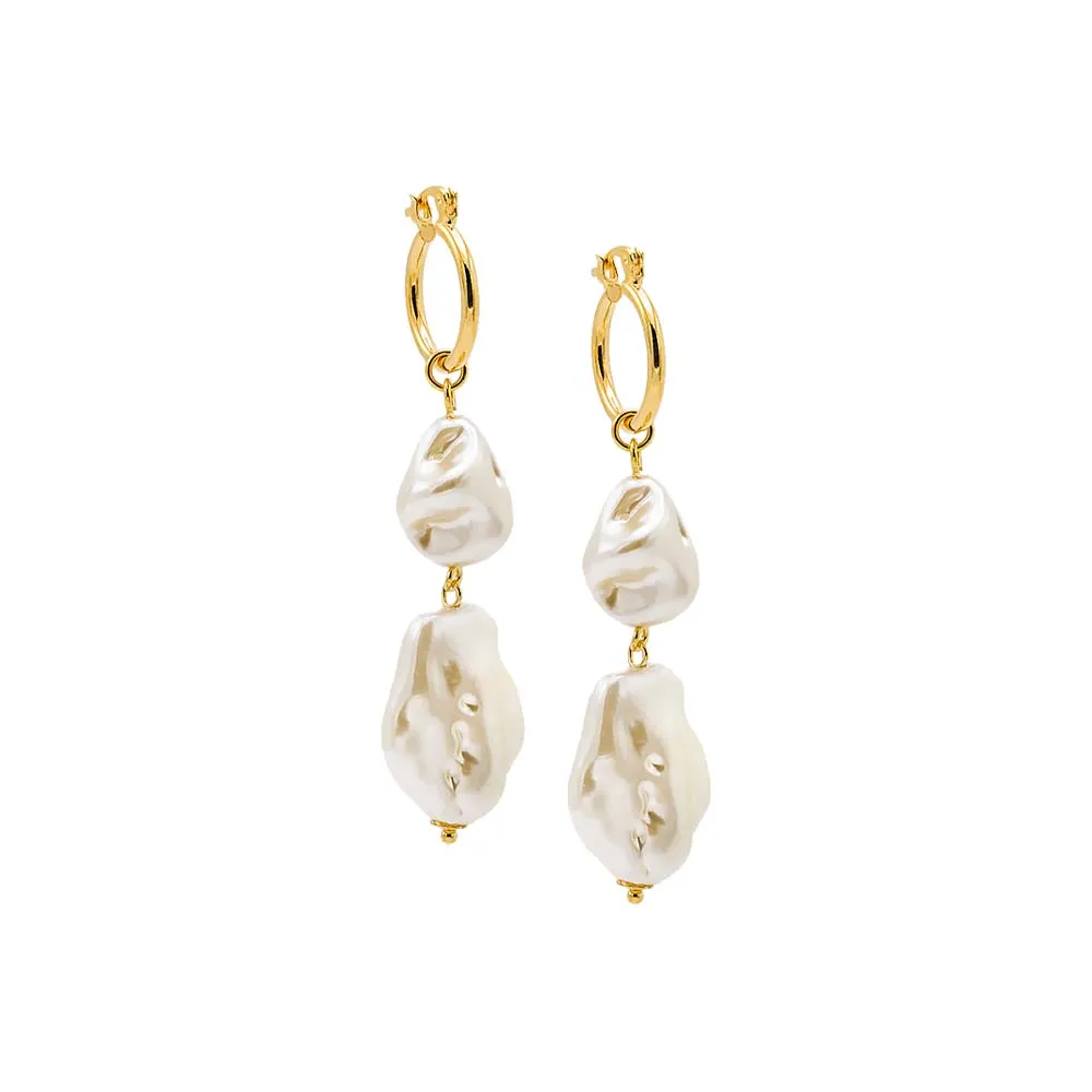 Double Baroque Pearl Dangle Drop Hoop Earring sold by Adina Eden's