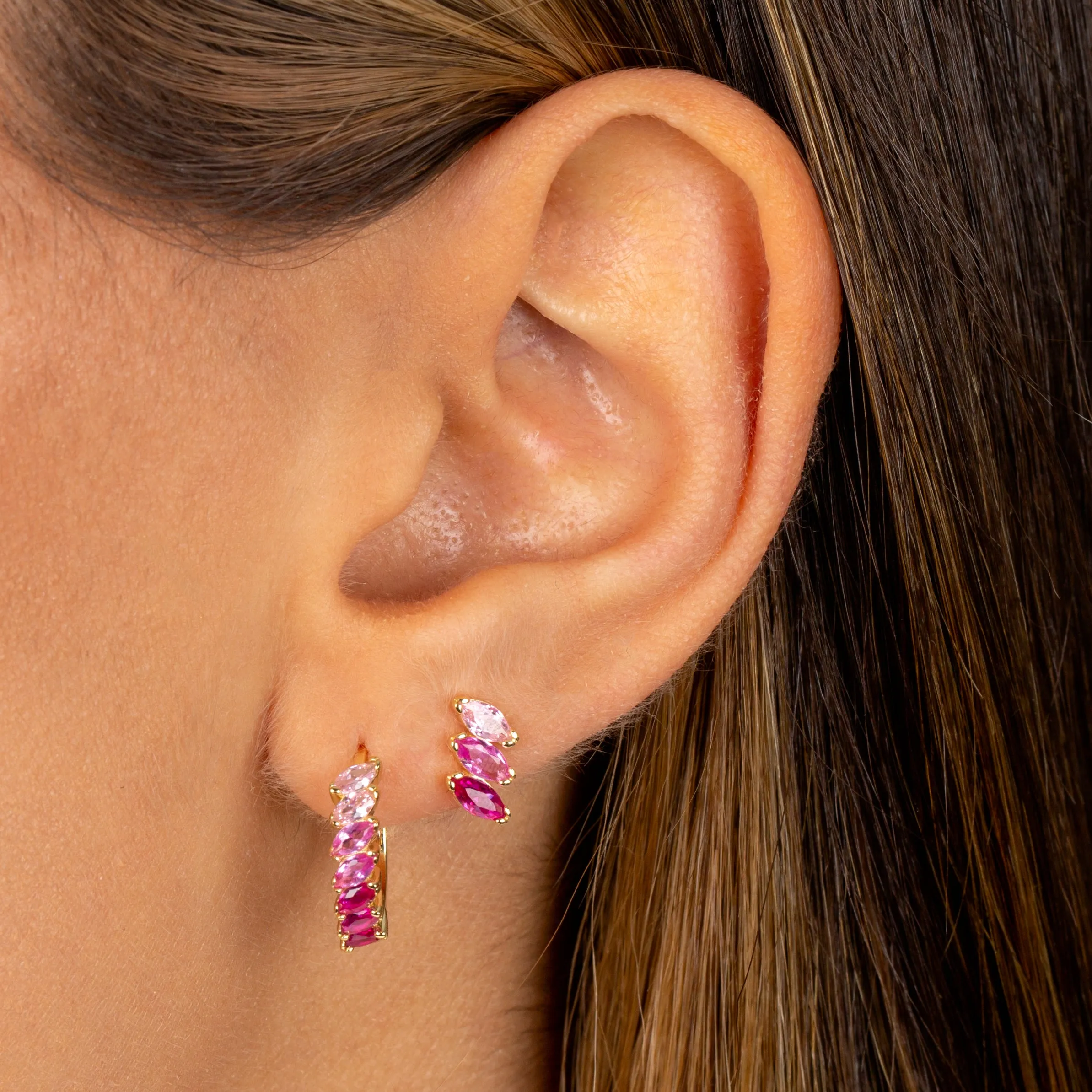 Pink Ombre Multi Marquise Huggie Earring sold by Adina Eden's product image thumbnail 2