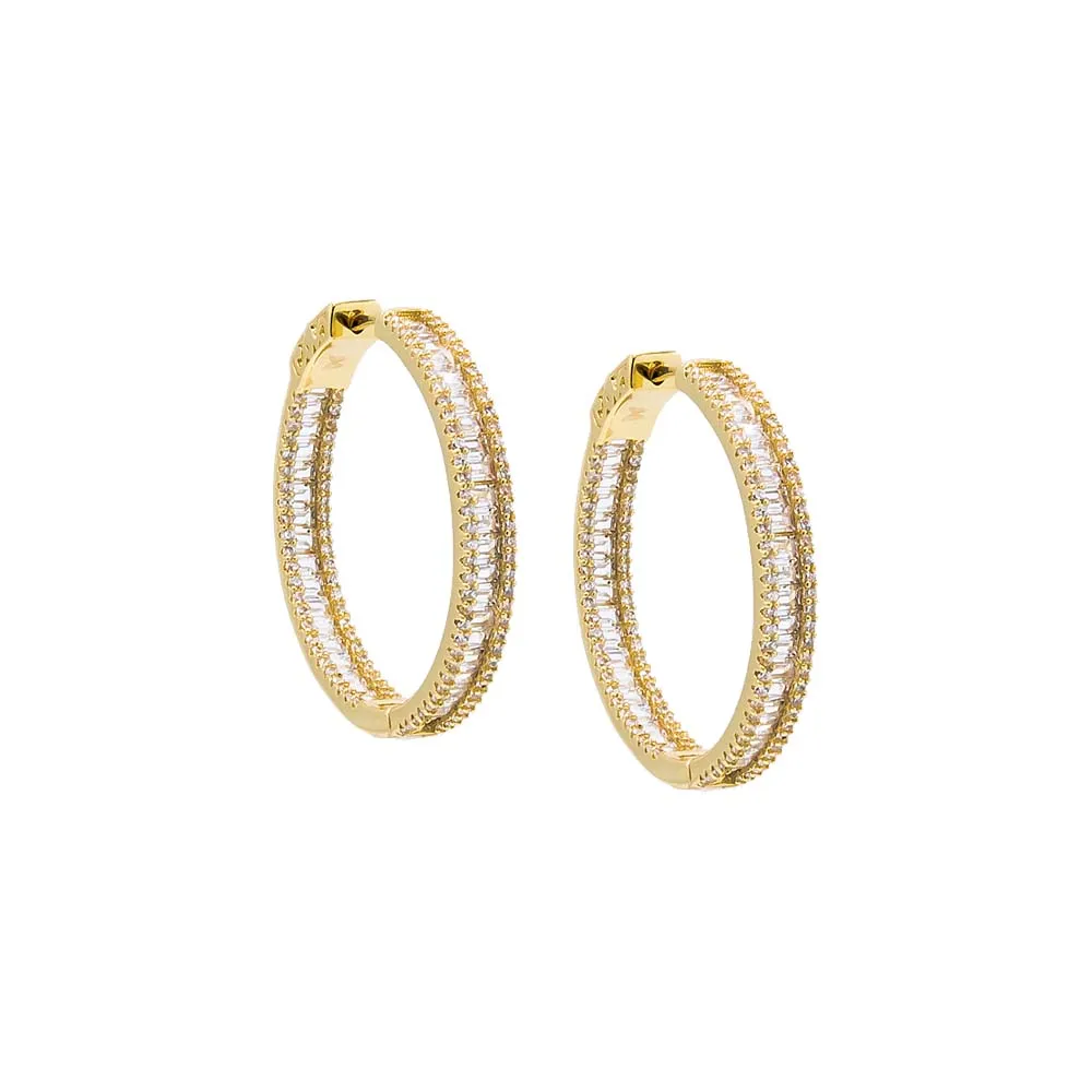 Fancy CZ Pave X Baguette Hoop Earring sold by Adina Eden's