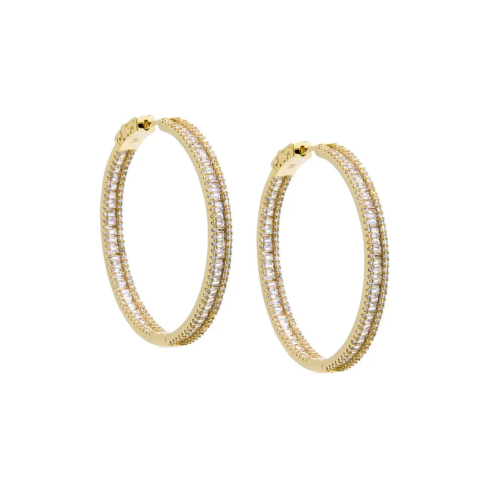 Fancy CZ Pave X Baguette Hoop Earring sold by Adina Eden's product image thumbnail 4