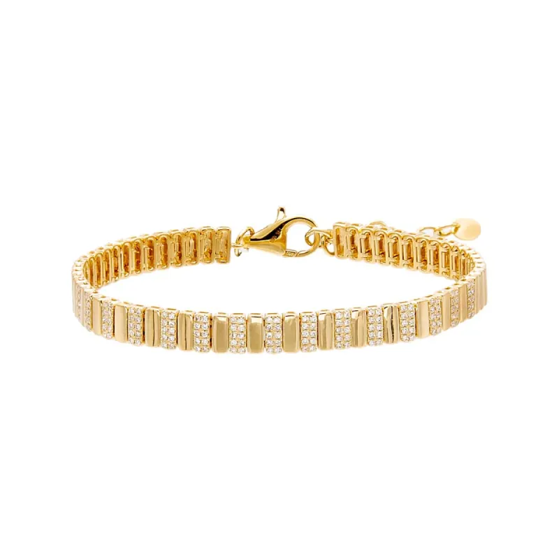Diamond Pave Fluted Pattern Tennis Bracelet 14K sold by Adina Eden's