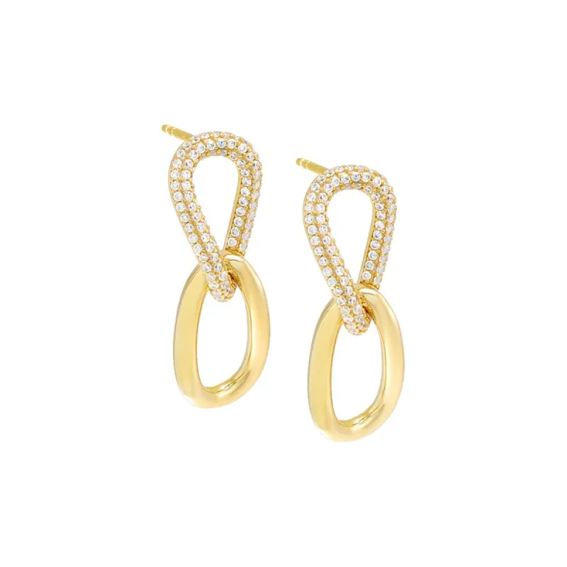 Curved Pave/Solid Drop Link Stud Earring sold by Adina Eden's