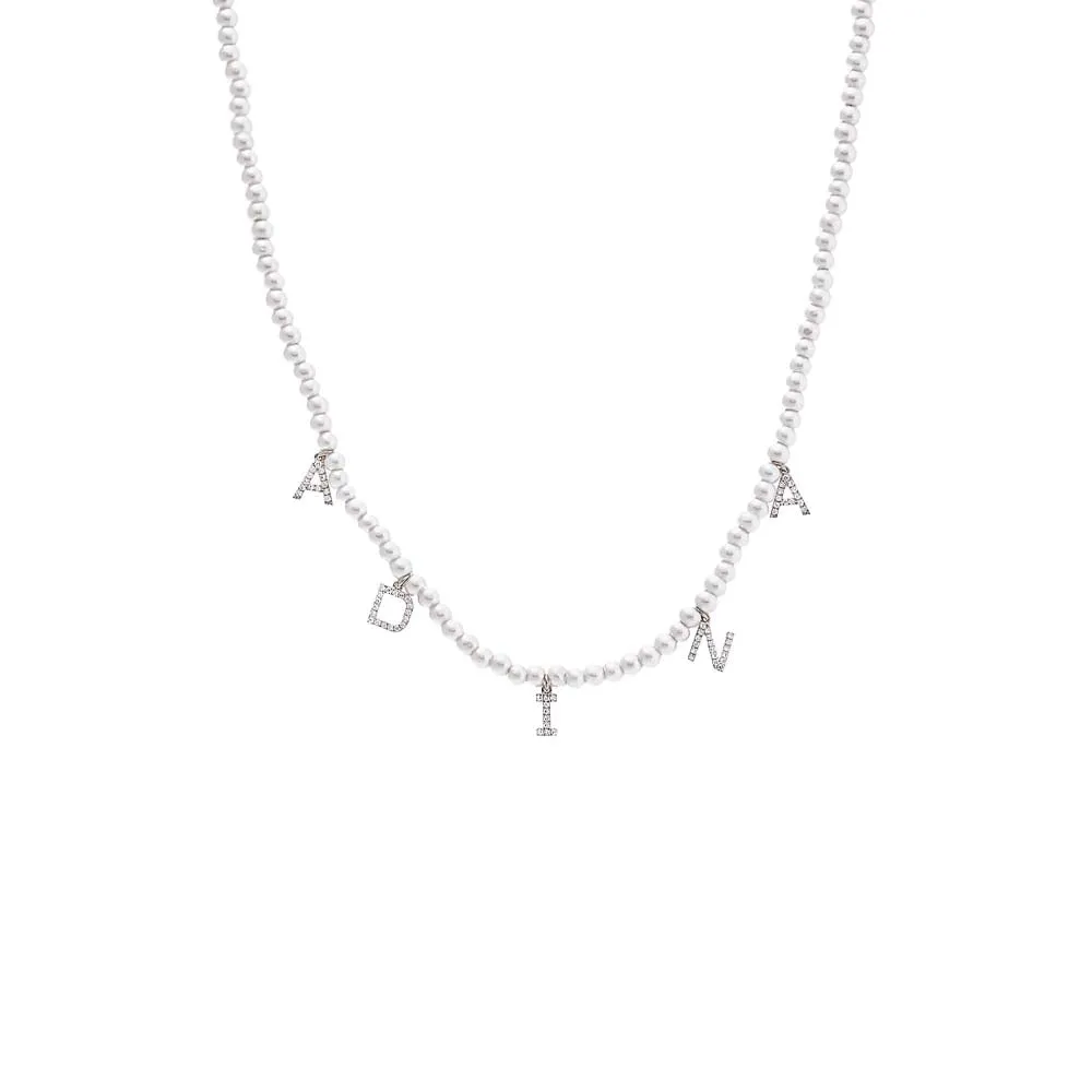 Diamond Pave Dangling Name Pearl Necklace 14K sold by Adina Eden's product image thumbnail 3