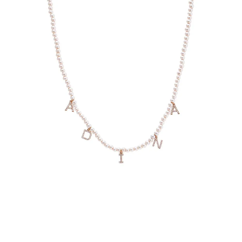 Diamond Pave Dangling Name Pearl Necklace 14K sold by Adina Eden's product image thumbnail 4