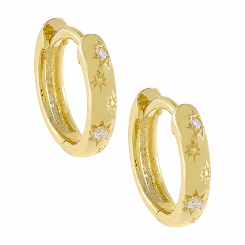 CZ Mini Starburst Huggie Earring sold by Adina Eden's