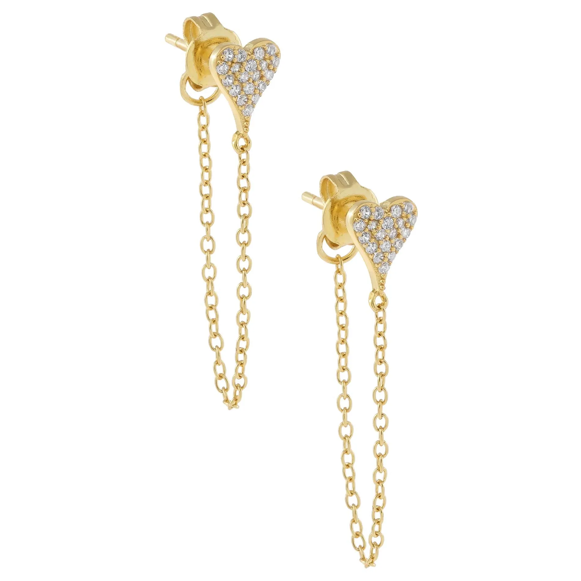 Mini Pavé Heart Chain Stud Earring sold by Adina Eden's