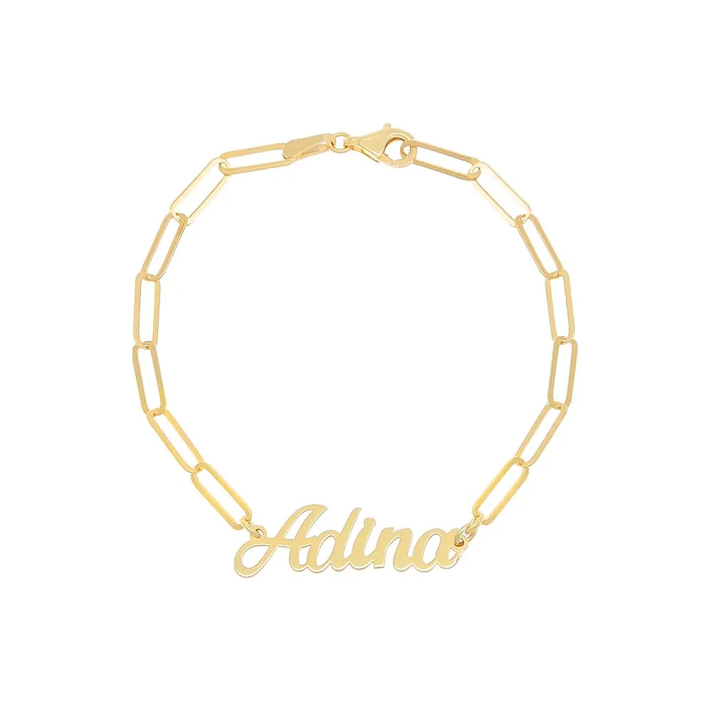 Solid Script Name Paperclip Bracelet sold by Adina Eden's