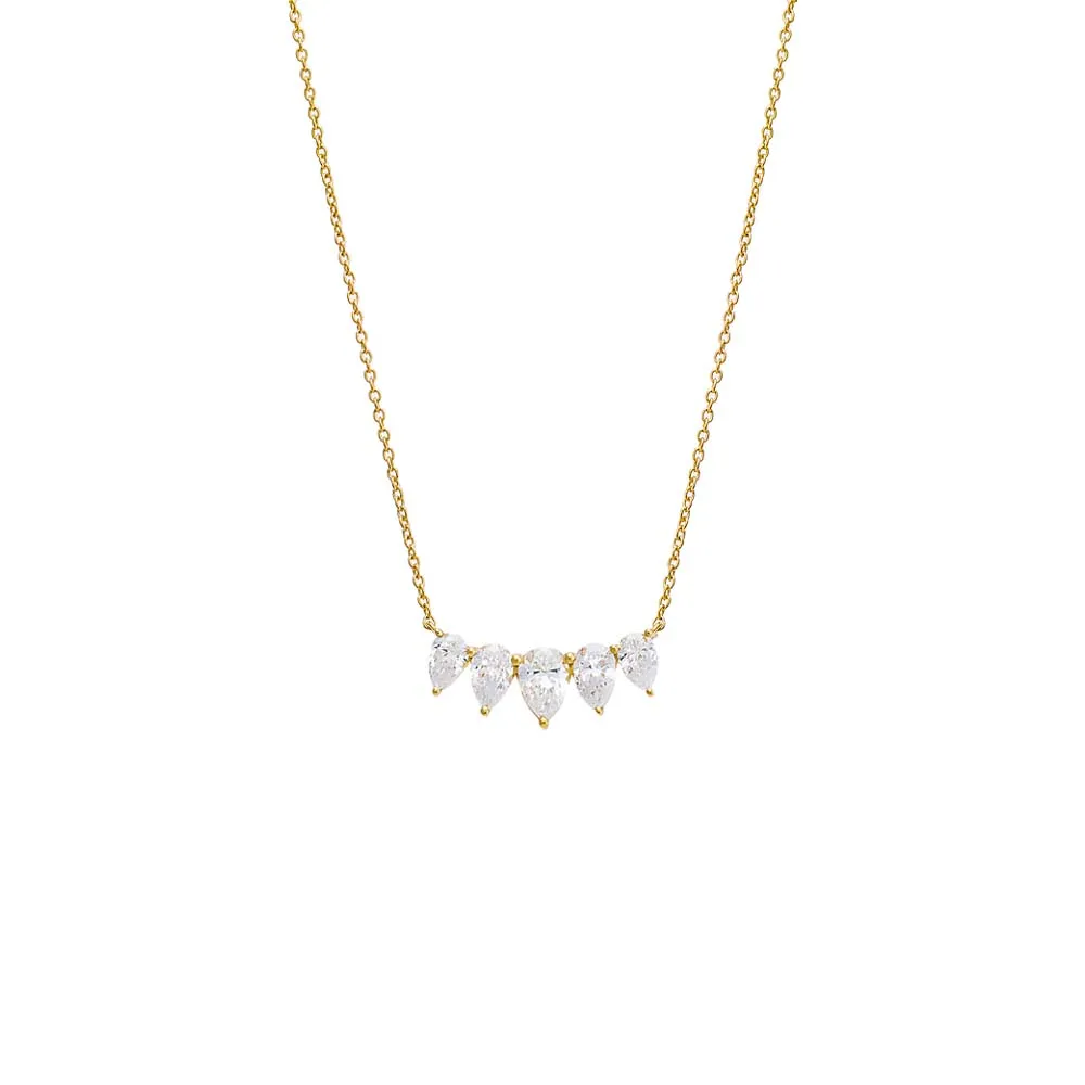 Lab Grown Diamond Pear Cut Curved Bar Necklace 14K sold by Adina Eden's