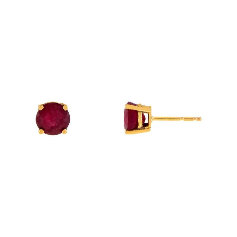 Ruby Solitaire Stud Earring 14K sold by Adina Eden's